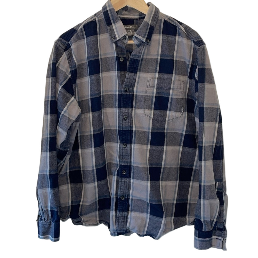 SzXL Eddie Bauer Men’s Button Down Long Sleeve Flannel Blue Plaid VVGUC